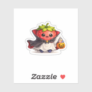 Autocollant Halloween fraise vampire mignon 