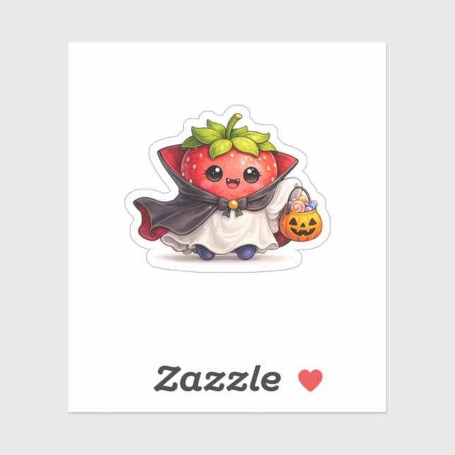Autocollant Halloween fraise vampire mignon  (Feuille)
