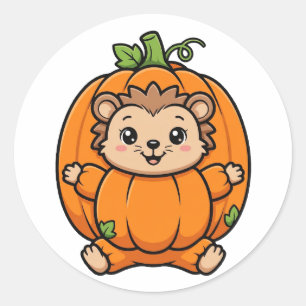 Autocollant Halloween Hérisson Citrouille Mignon