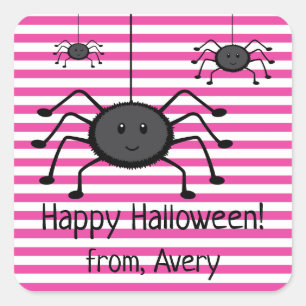 Autocollant Halloween rayures roses araignées effr