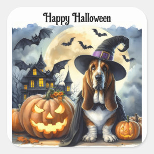 Autocollant Halloween Sorcière Chien Mignon