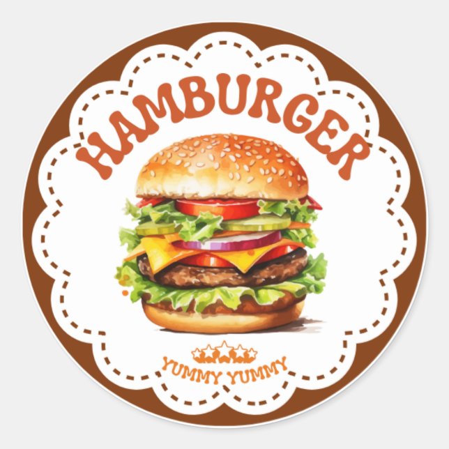 Autocollant Hamburger | Étiquette Burger Juteux Ka (Devant)