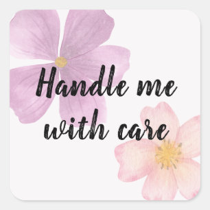 Autocollant Handle me with care avec fleur aquarel