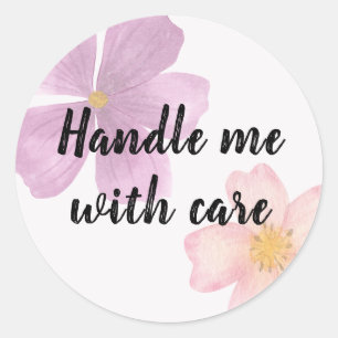 Autocollant Handle me with care avec fleur aquarel