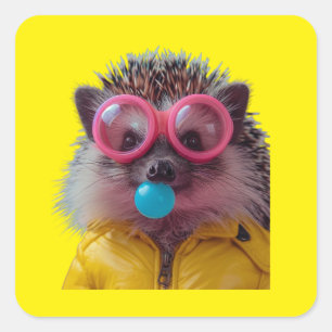 Autocollant Hérisson Bubble Gum Gentil Carré Jaune