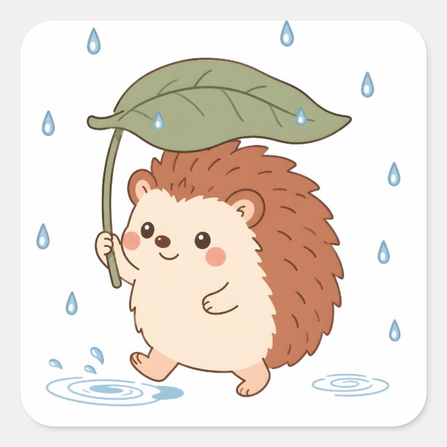 Autocollant Hérisson Mignon Parasol Feuille Jour d (Devant)