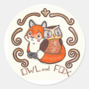 Autocollant hibou et renard