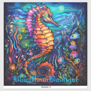 Autocollant hippocampe en verre coloré
