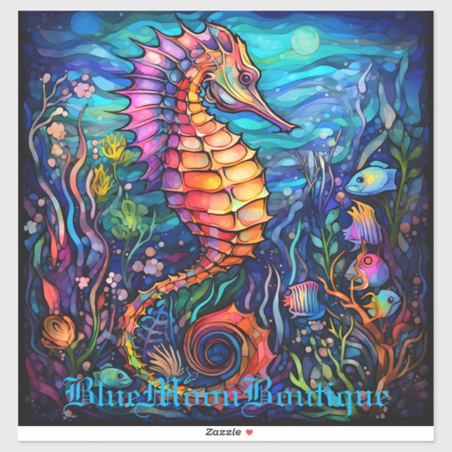 Autocollant hippocampe en verre coloré (Feuille)