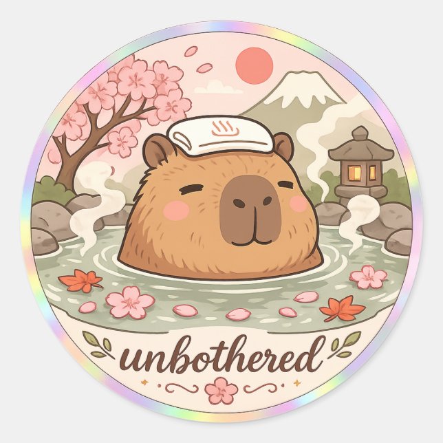 Autocollant holographique Capybara Onsen Spa Vibes (Devant)