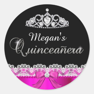 Autocollant Hot Pink Lace & Tiara Quinceanera