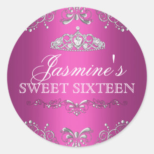 Autocollant Hot Pink Silver Damask & Tiara Sweet 1