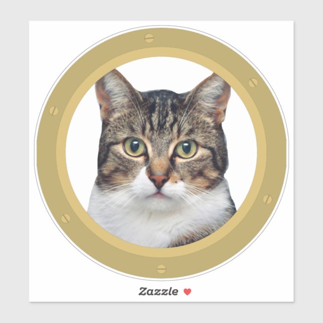 Autocollant hublot pour chat de péniche sur canal  (Feuille)