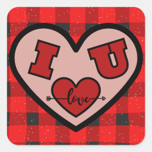 Autocollant I ♥ U Je t'aime Buffalo à carreaux