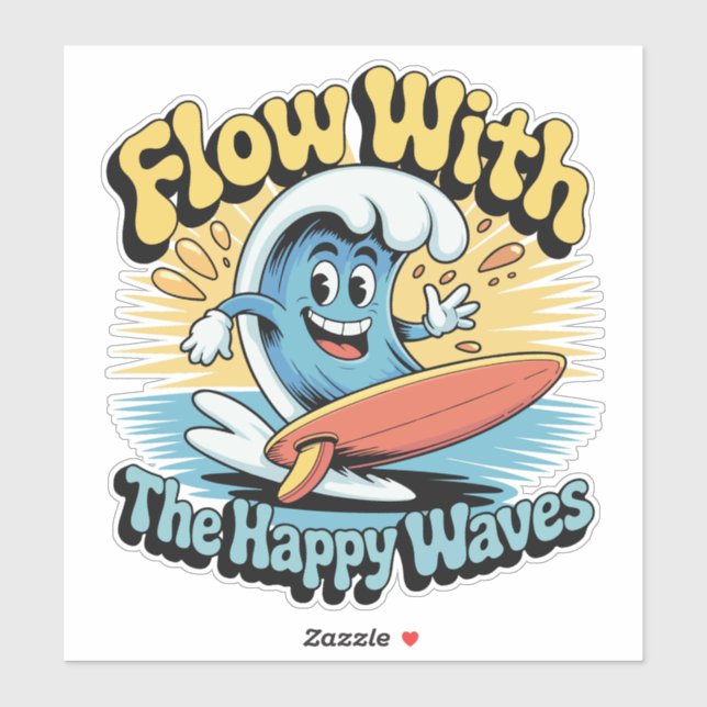 Autocollant Imperméable Flow With The Happy Waves (Feuille)