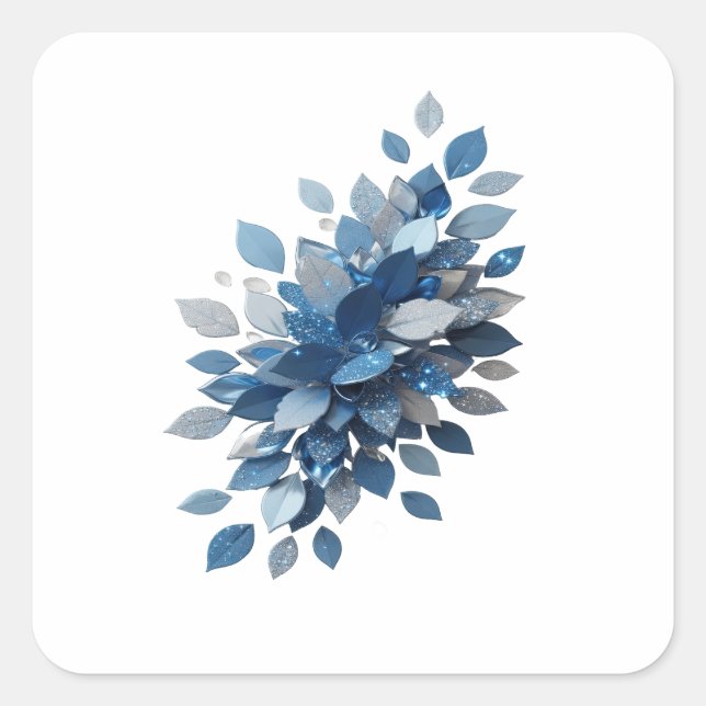 Autocollant Impression Gras Argent FEUILLES BLEUES (Devant)
