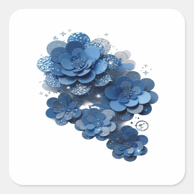 Autocollant imprimé Fleurs argentées BLEU FLORAL G (Devant)