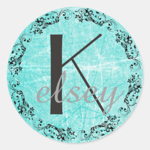 Autocollant initial de lettres Turquoises et noire