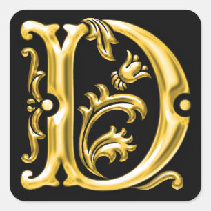 Autocollant initial lettre majuscule D en or