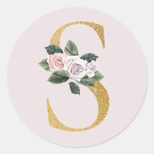 Autocollant initiales or roses de printemps lettre