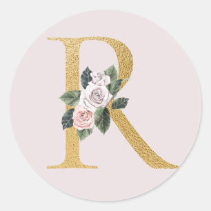 Autocollant initiales or roses de printemps lettre