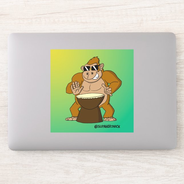 Autocollant Jack le gorille funky cartoon batteur (Ordinateur)