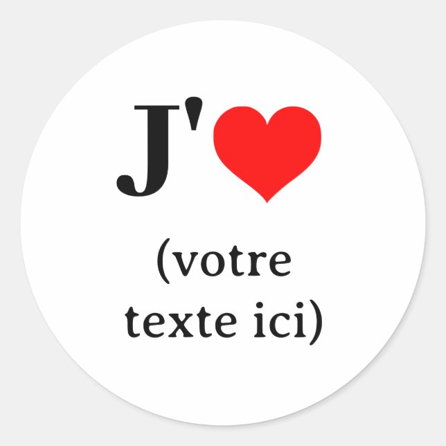 Autocollant J'aime (votre texte ici) (Devant)