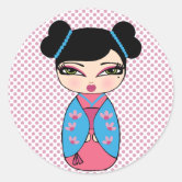 Sticker Rond Poupée blanche Kimono Kokeshi - mignonne Geisha Gi
