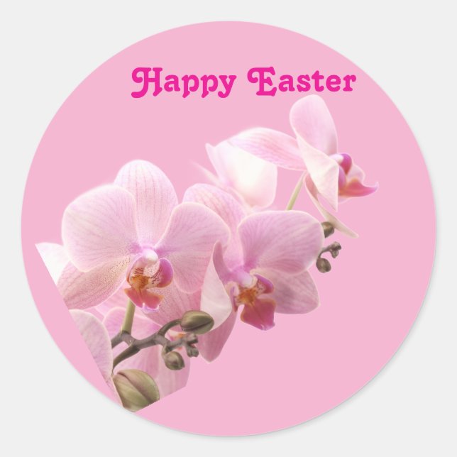 Autocollant « Joyeuses Pâques » Orchidées roses (Devant)
