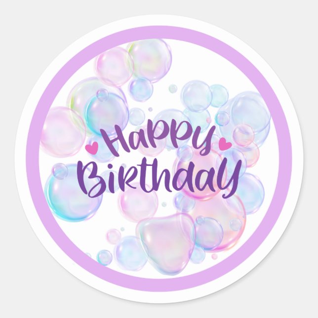 Autocollant « Joyeux Anniversaire » à bulles paste (Devant)