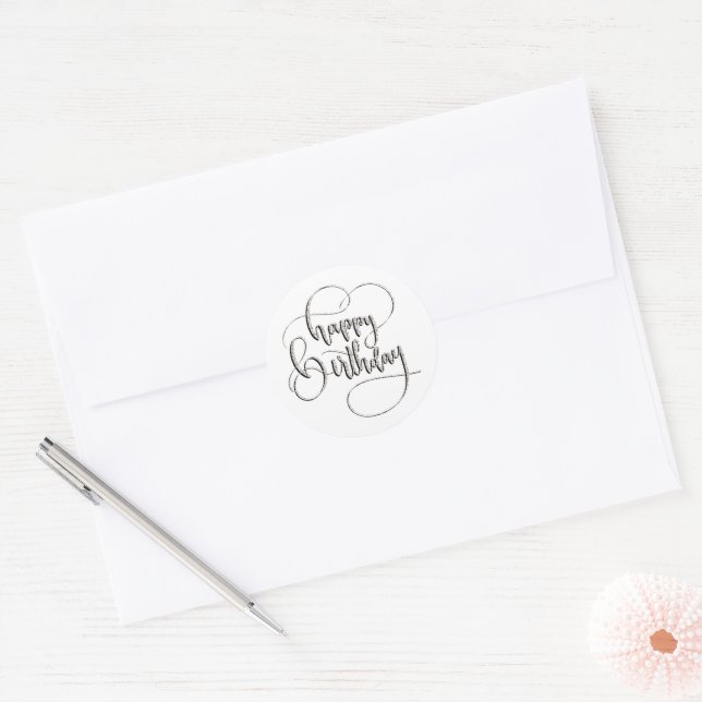 Autocollant Joyeux Anniversaire Argent Et Gris (Enveloppe)