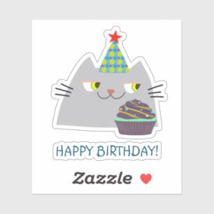 Autocollant Joyeux Anniversaire Chat Mignon Kawaii