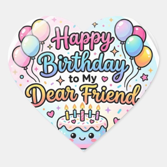 Autocollant Joyeux Anniversaire en forme de cœur m (Devant)