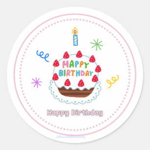 autocollant joyeux anniversaire gâteau mignon ball