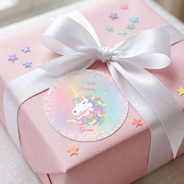 Autocollant Joyeux Anniversaire Licorne Pastel Per (Créateur téléchargé)