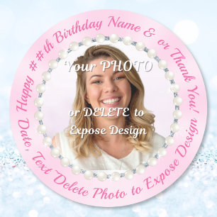 Autocollant Joyeux Anniversaire Rose avec Nom et P