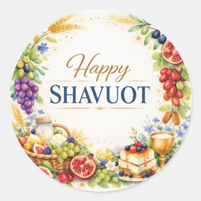 Autocollant Joyeux Chavouot, Sept Espèces Décorati (Devant)