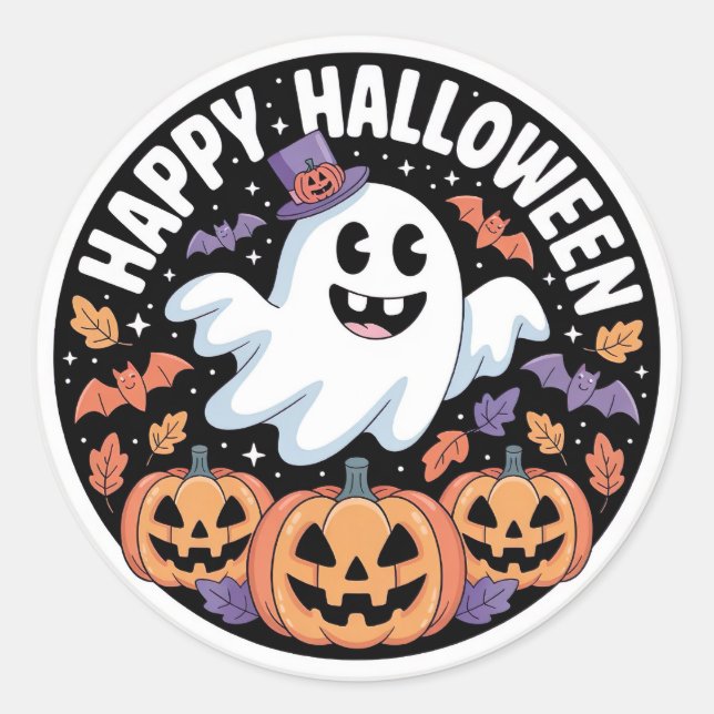 Autocollant Joyeux Halloween pour petites entrepri (Devant)