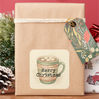 Autocollant Joyeux Noël Chocolat Chaud Vintage Coz