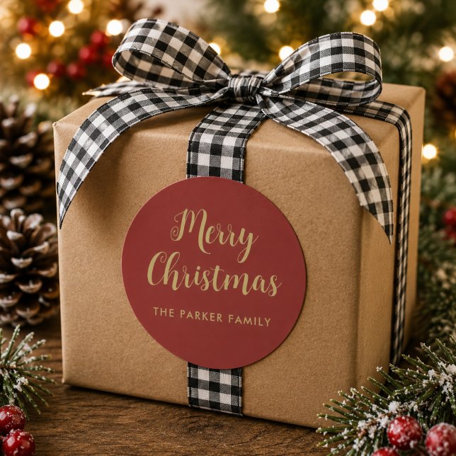 Autocollant Joyeux Noël | Écriture manuscrite doré (Merry Christmas Sticker | Faux Gold Casual Script)