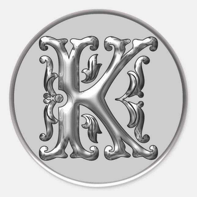 Autocollant K rond initial en argent (Devant)