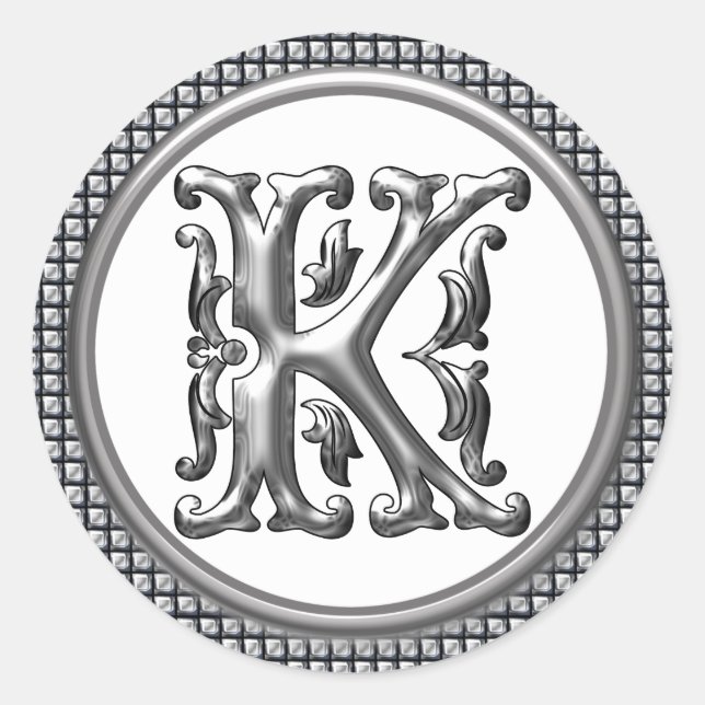 Autocollant K rond initial en argent (Devant)
