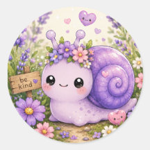 Autocollant Kawaii Floral Escargot Violet Adorable