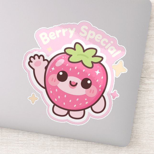 Autocollant Kawaii Fraise – Décoration pour Ordina (Détail)