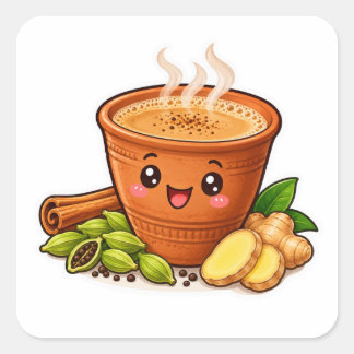Autocollant Kawaii Masala Chai, Thé Cute Kulhad Di