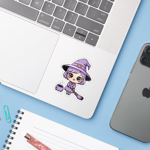Autocollant Kawaii Sorcière Violette Halloween