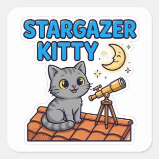 Autocollant Kitty Stargazer — Chat Gris Télescope