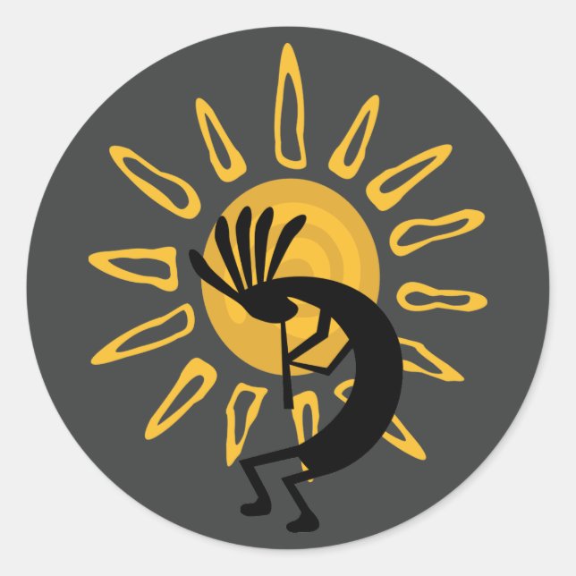 Autocollant Kokopelli Gold Sun Southwest Grey 3" (Devant)