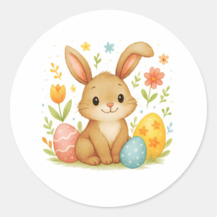 Autocollant Lapin de Pâques avec Œufs