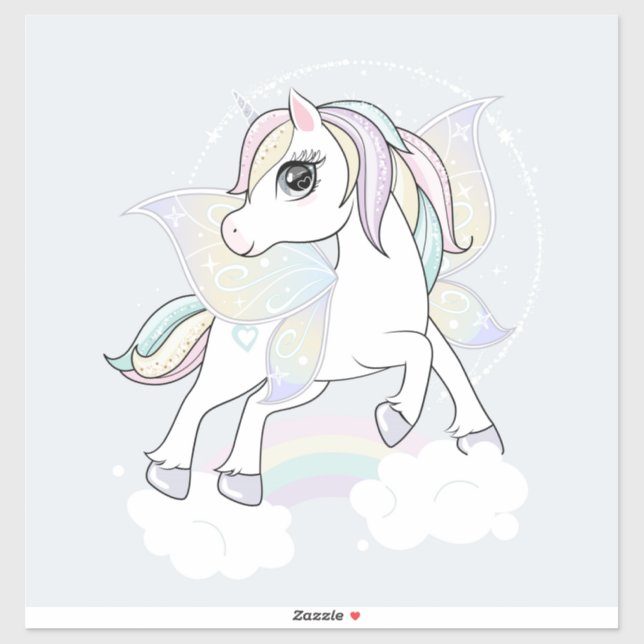 Autocollant Licorne avec ailes de Papillon (Feuille)